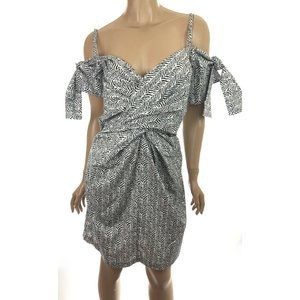 Edun Herringbone Poplin Twist Dress Black & White Zebra Print Off Shoulder
